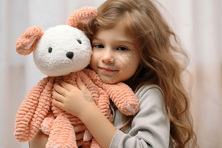 可爱的小女孩拥抱着兔子玩具图片