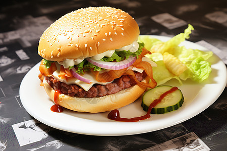 盘子里面健康的汉堡图片
