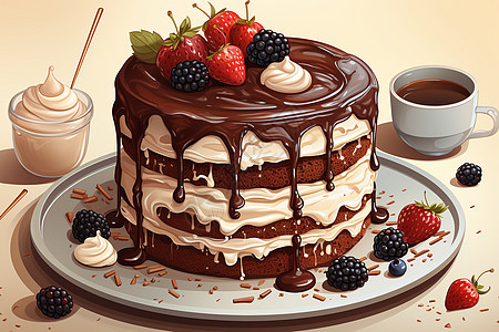 巧克力蛋糕插画图片