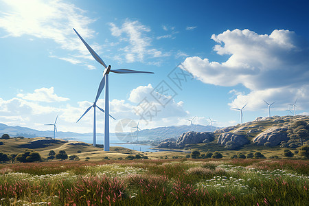 山区的风力涡轮机图片