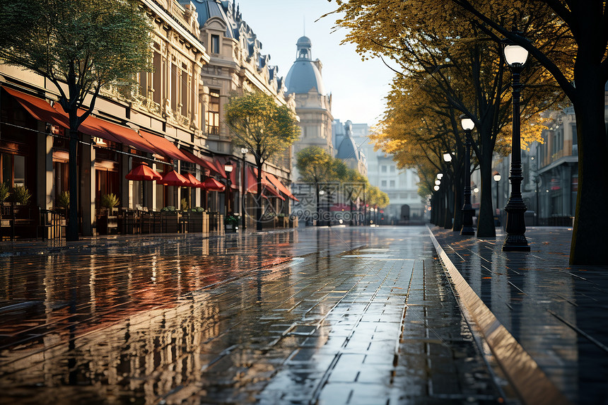 雨后城市的街道风景图片