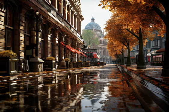 雨后城市的街景图片