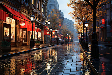 雨后湿滑的城市街道图片
