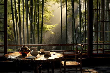 寂静的竹林茶馆图片