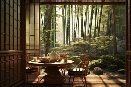 幽静的竹林茶馆图片
