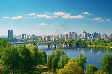 河畔城市全景图片