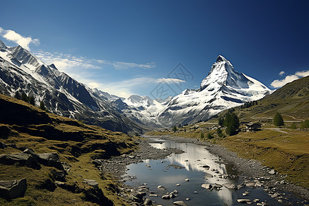 雪山草地美丽的瑞士山脉背景