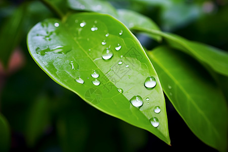 雨滴psd水珠滴在绿叶上背景