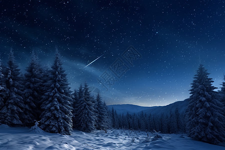 雪地星空上的流星图片