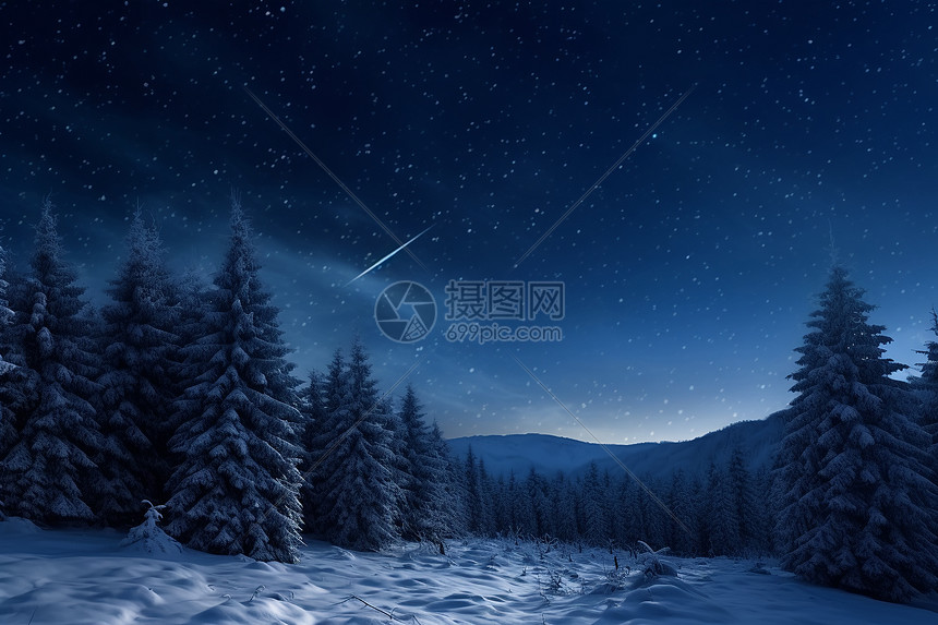 雪地星空上的流星图片