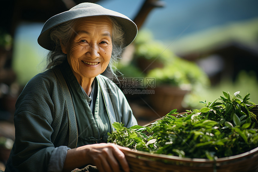 采茶叶的老婆婆图片