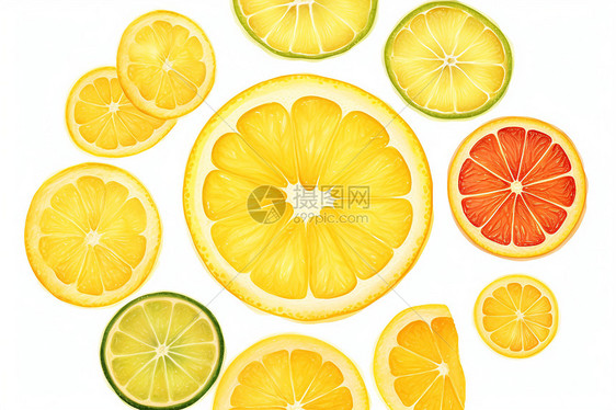 柠檬水果切开排列成圆环图片