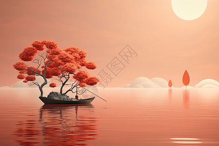 湖心岛上的红叶高清图片