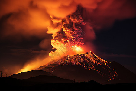 一座火山喷发图片