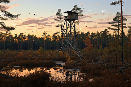 湿地上的水塔图片