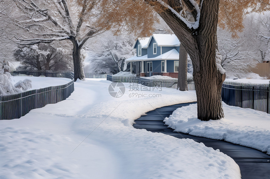 白雪下的街景图片