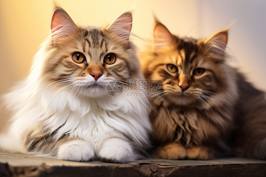 两只猫咪坐在一起图片