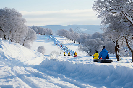 雪橇滑雪场里的游客背景