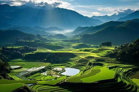 山脉间的梯田图片