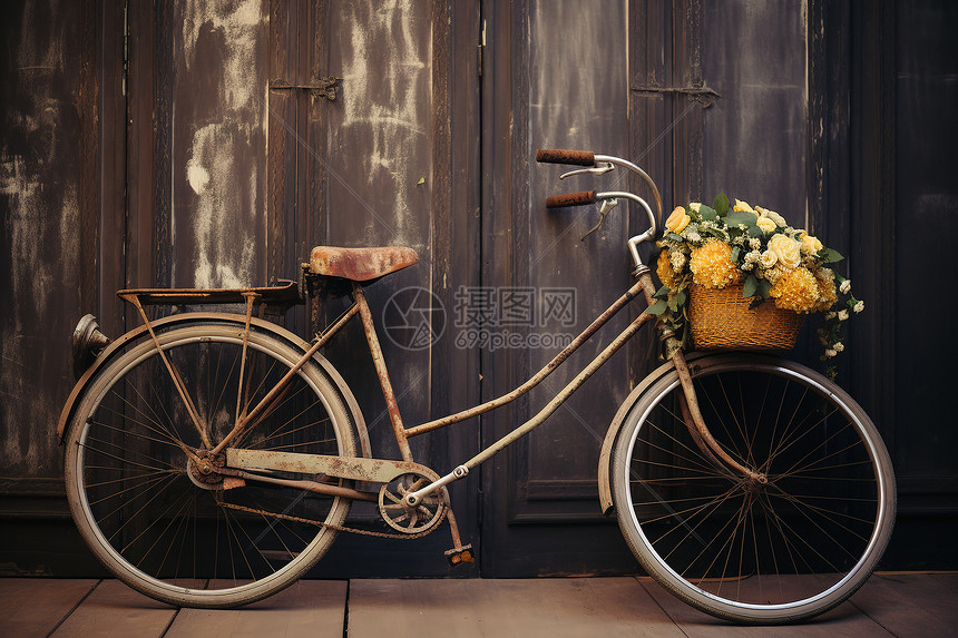 自行车篮子里的鲜花图片