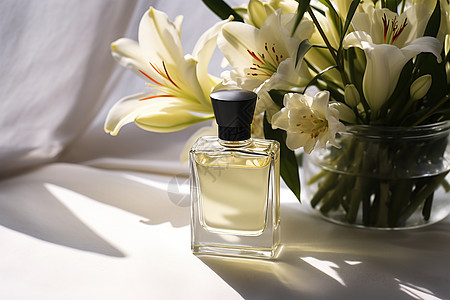 百合花旁的香水图片