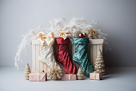 圣诞袜和礼物盒.图片