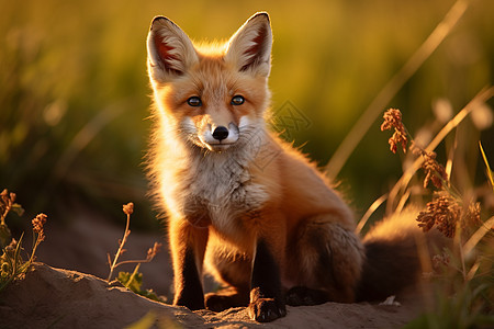 红狐栖息于草原图片