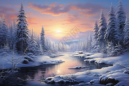 冬季山间河流的美丽景观图片