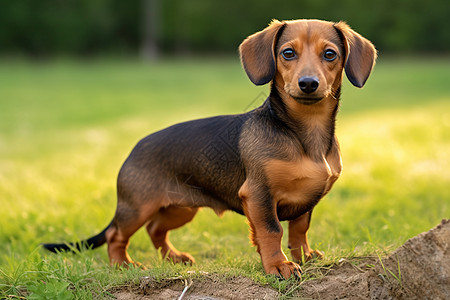 滑稽腊肠犬草地上呆萌的腊肠犬背景