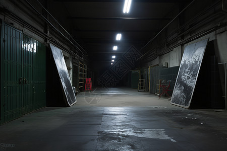 昏暗灯光的城市地下室走廊图片