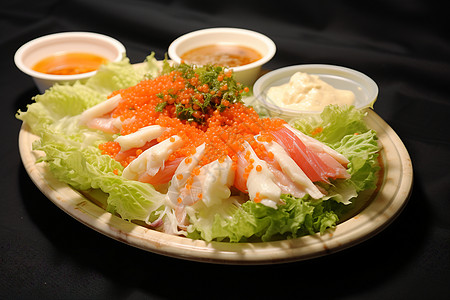 红蟹子寿司美味鲜蔬拼盘背景