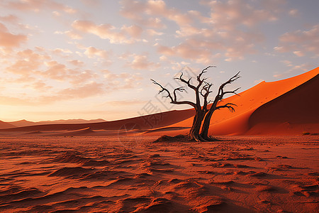 沙漠中孤独的枯树图片