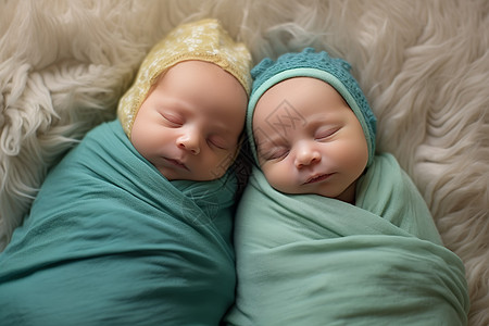 毯子上乖巧的双胞胎婴儿图片