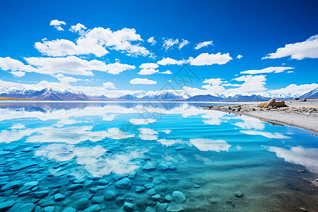 蓝天白云湖蓝天白云倒影在清澈的湖水上背景