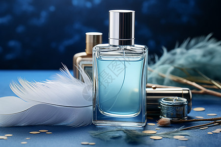 香水和羽毛背景图片