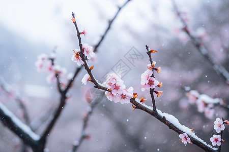 冬季雪中的梅花图片