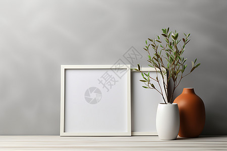 桌面上简约的白色相框装饰图片
