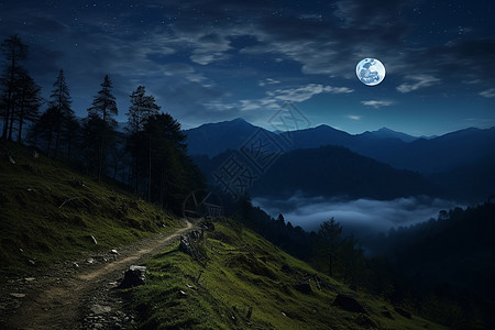 月夜神秘山径图片