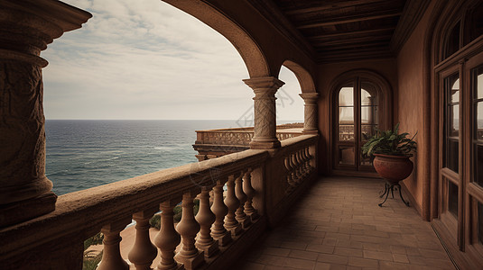 古典的海边欧式阳台背景图片