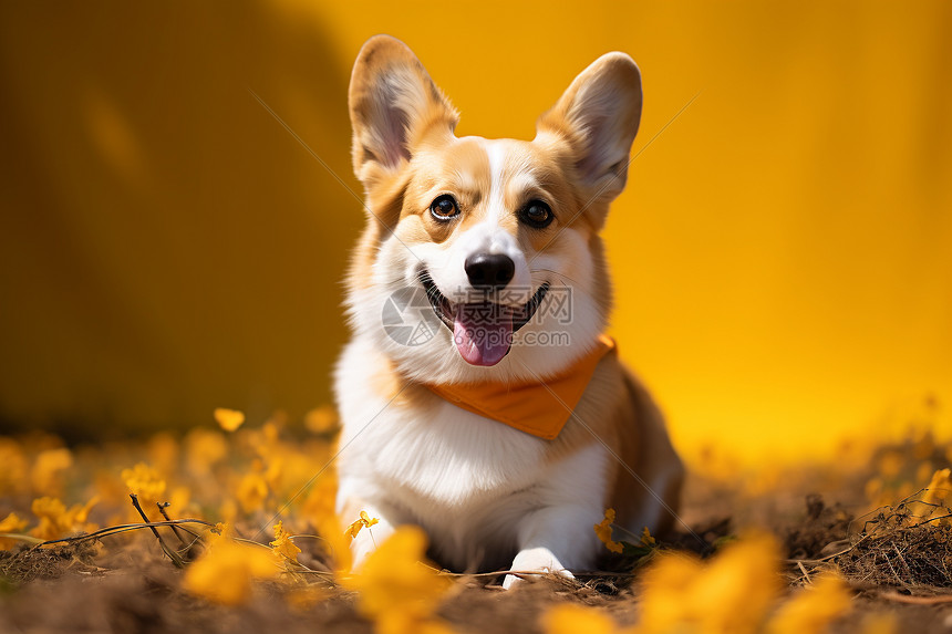 秋季户外开心的柯基犬图片