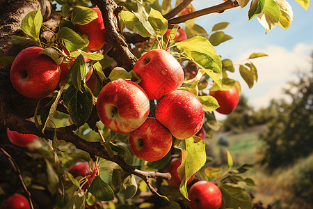 乡村苹果园中成熟的苹果果实图片