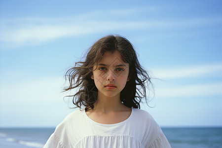 夏季沙滩上美丽的小女孩图片