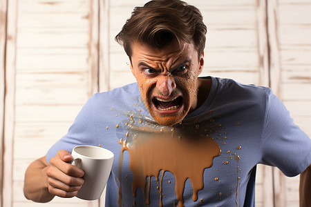 咖啡洒衣服上暴躁的男人高清图片