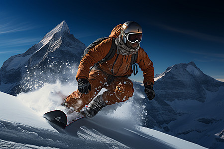 冬季雪山中滑雪的男子图片