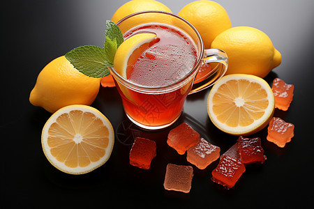 香甜可口的柠檬果冻茶图片