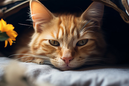 床上慵懒的橘猫图片素材