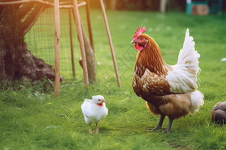 小鸡和鸡妈妈在草地上图片