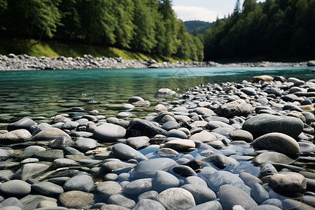 小溪间的岩石与水流背景图片