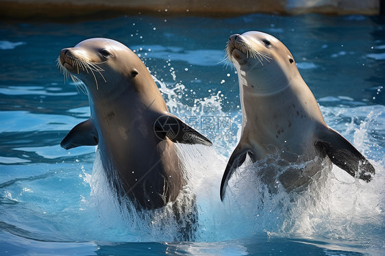 水族馆中活泼的海豚图片