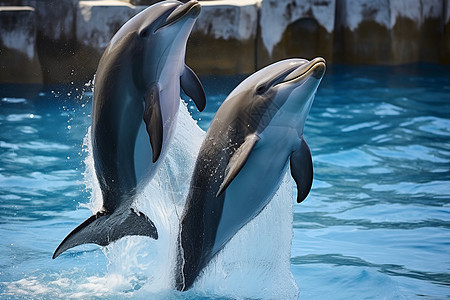 水族馆跃出水面的海豚图片